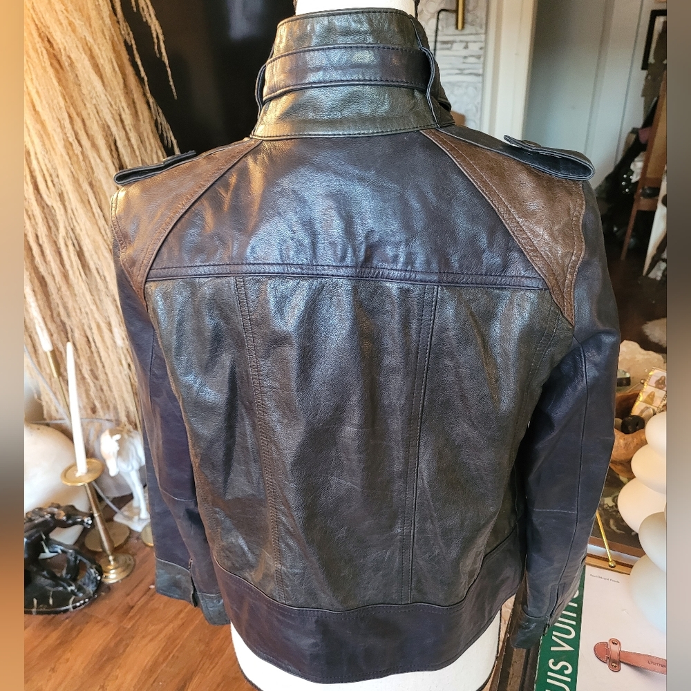 Kenneth Cole Women's Leather Cropped Lined Multicolor Moto Biker Jacket - Picture 3 of 4